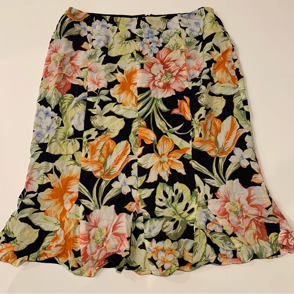 Talbots Silk Floral Midi Skirt Size 6 - Picture 1 of 5